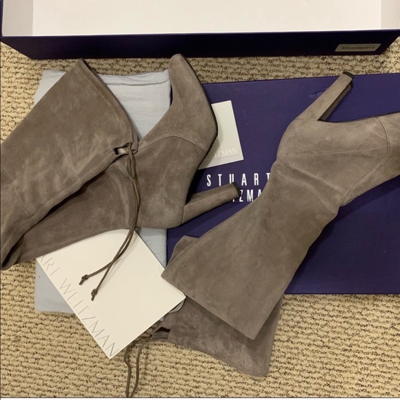 Highland Block Heel Gray Suede Over The Knee Boots - Picture 4 of 6